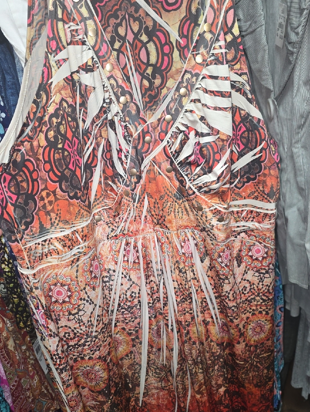 Cato Orange and Pink Paisley Fringe Maxi Dress